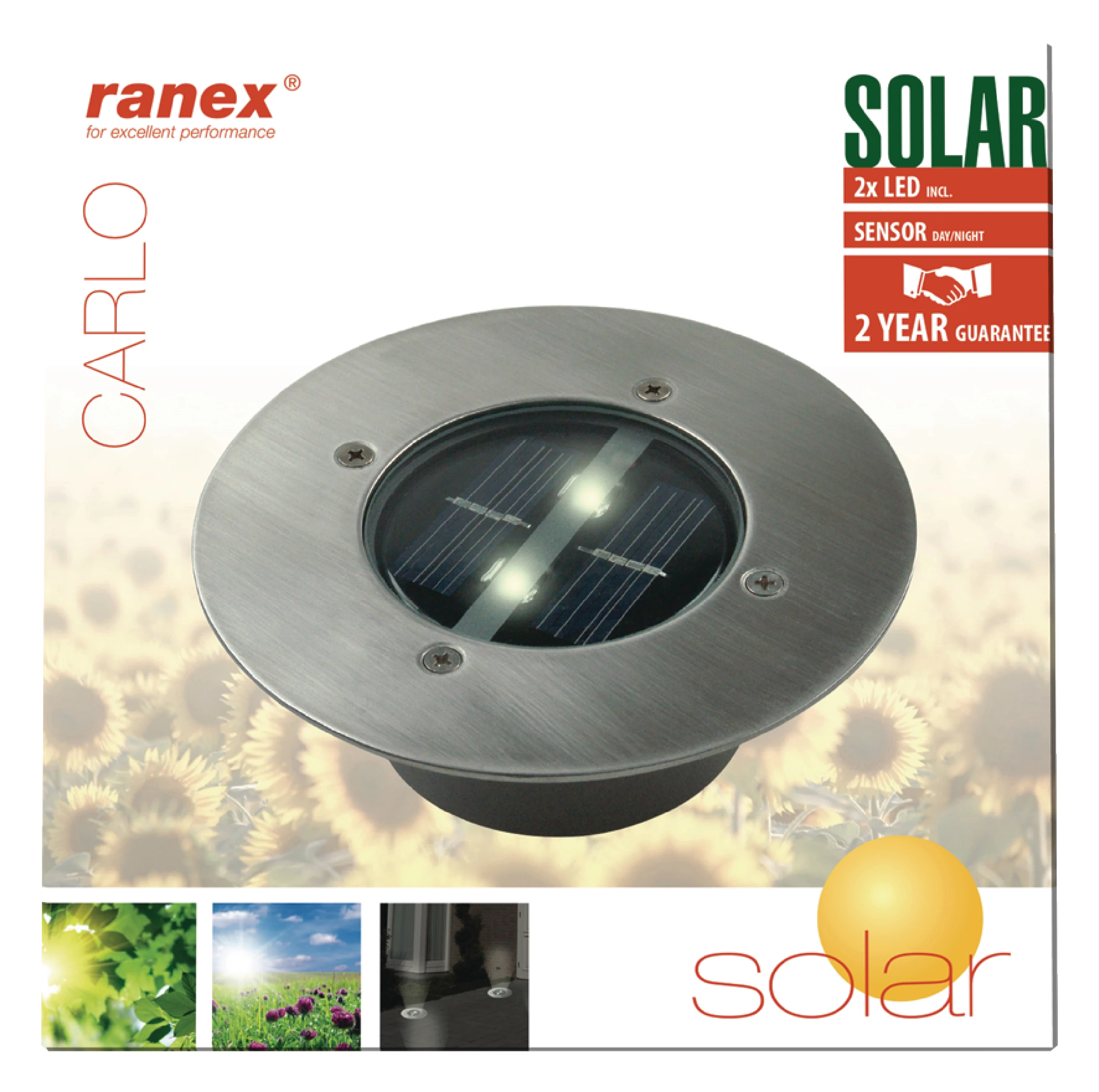 Solar-Bodenstrahler 2 LED Rund