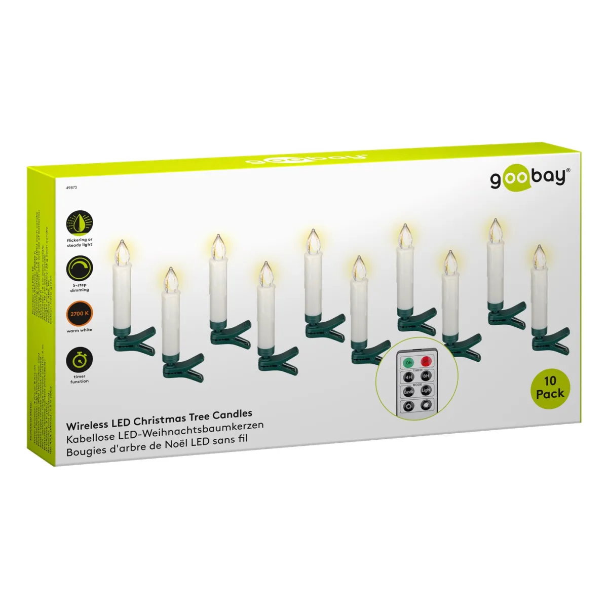 Goobay 10 kabellose LED-Weihnachtsbaumkerzen