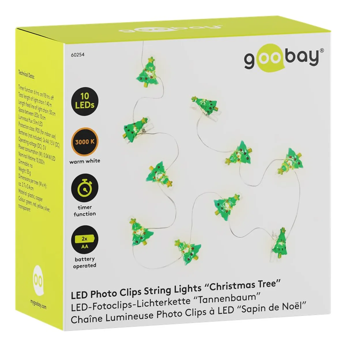Goobay 10er LED-Fotoclips-Lichterkette “Tannenbaum“