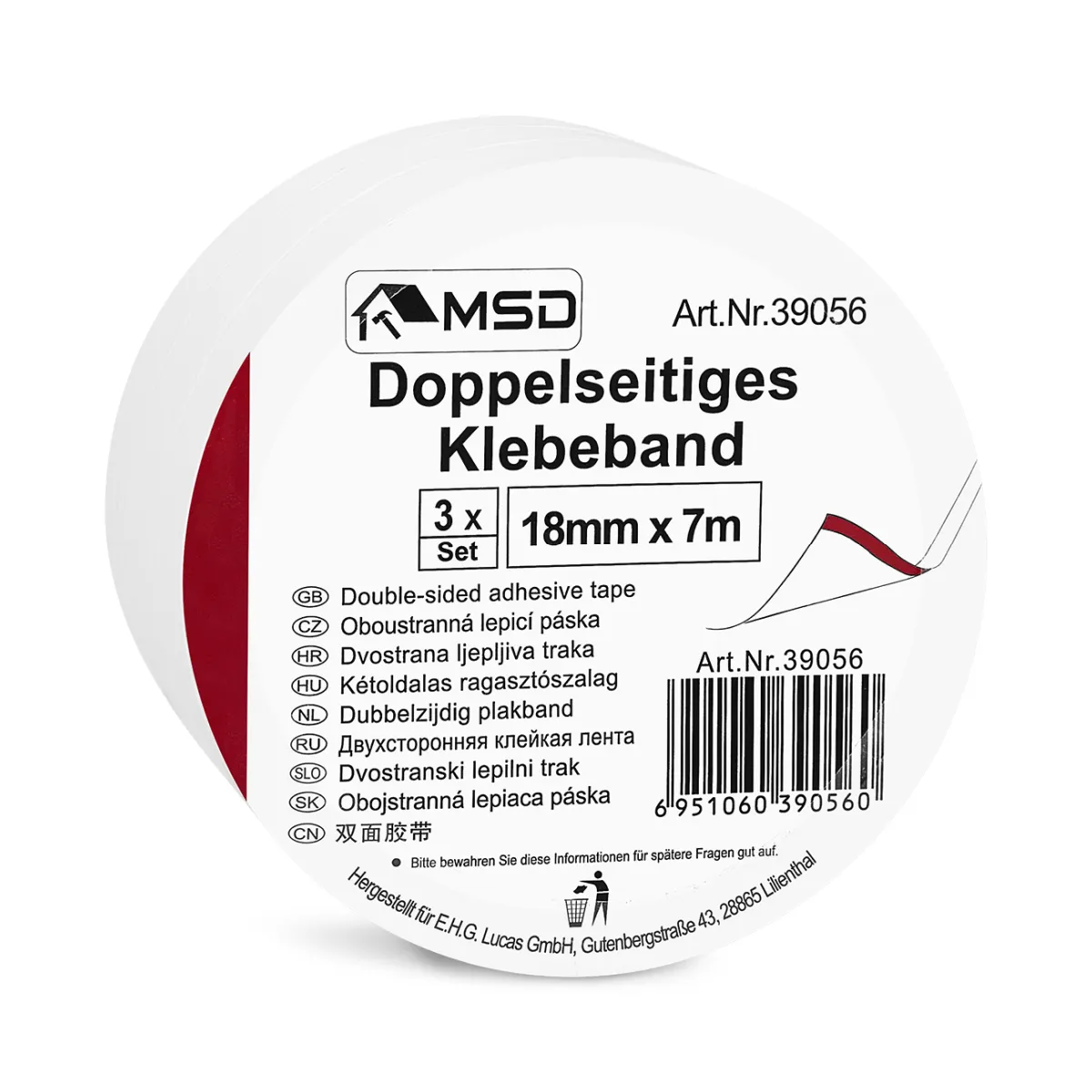 Doppelseitiges Klebeband, 3-teilig, 18mm x 7m