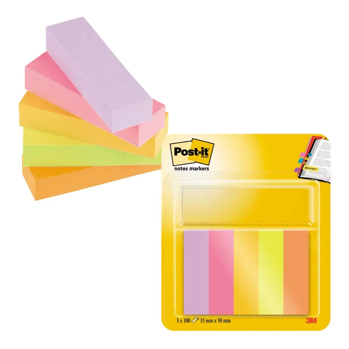 POST-IT Page Marker - 15 x 50 mm, sortiert, 5 x 50 Streifen