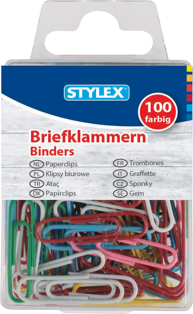 Briefklammern, Metall, farbig, 100 Stück