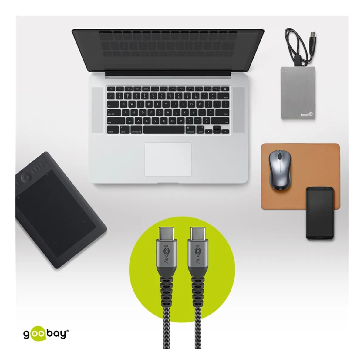 USB-C™ auf USB-C™ Textilkabel mit Metallsteckern (space grau/silber) 2m