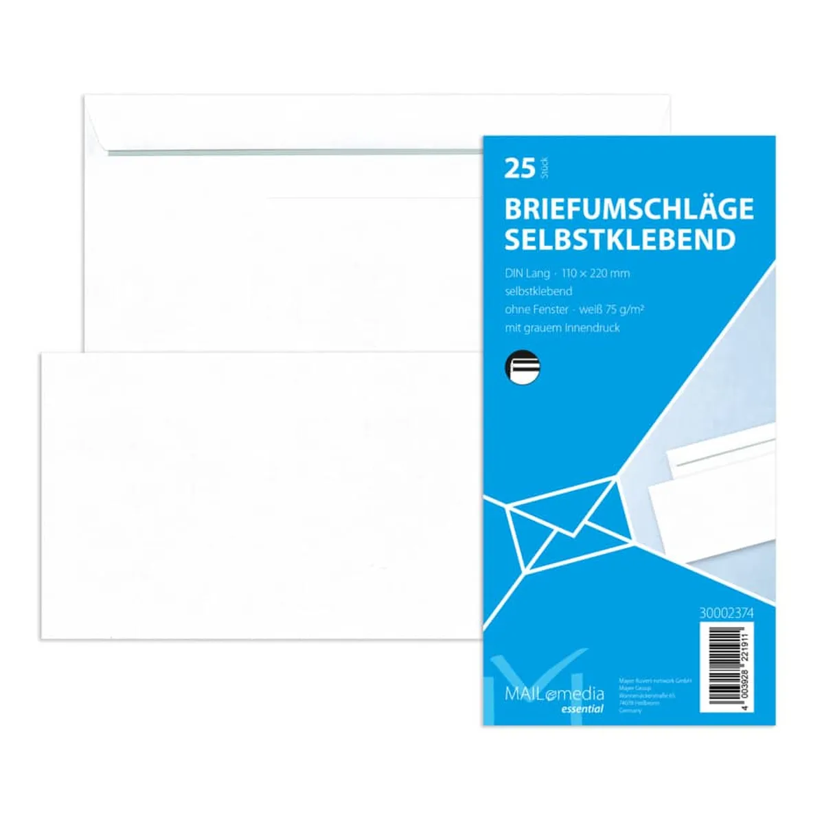 mayer-network Briefumschläge DIN lang (220x110 mm), ohne Fenster, selbstklebend, 72 g/qm, 25 Stück