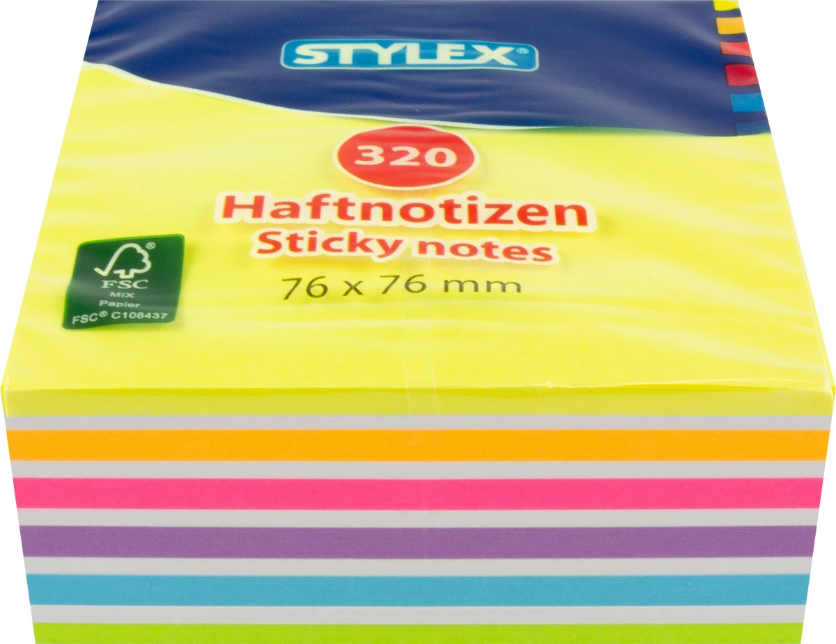 Stylex Haftnotizen, “Neon“, 76 x 76 mm, 320 Blatt