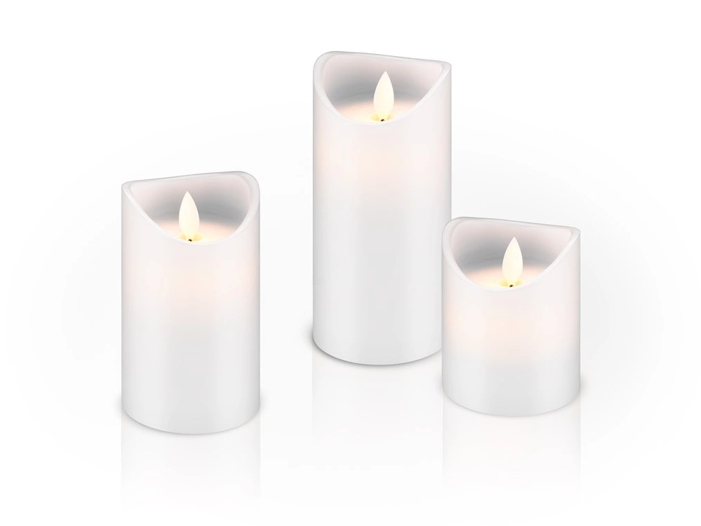 3er Set LED Echtwachs-Kerzen, weiß