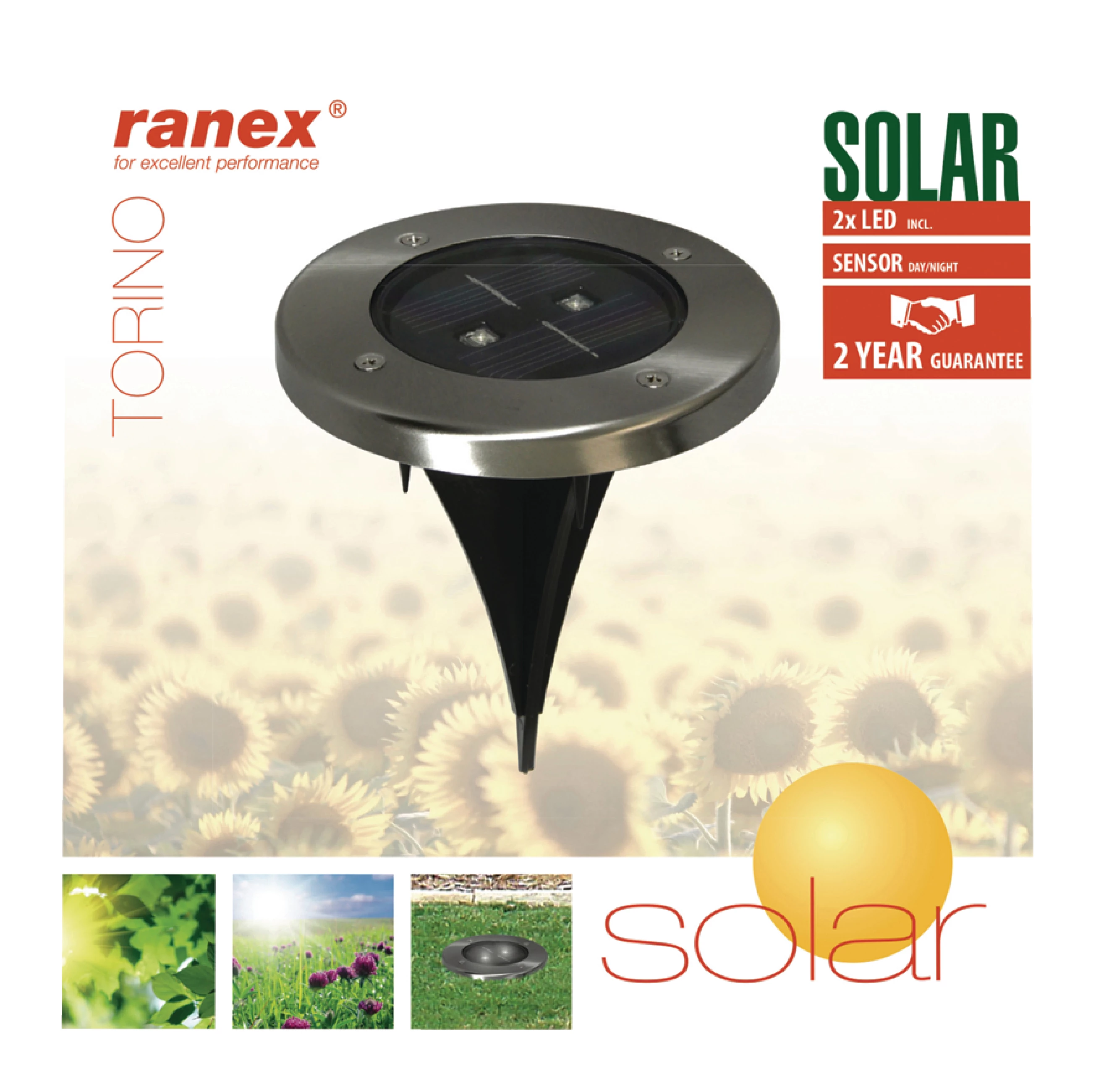 Ranex Solar-Bodenstrahler 2 LED Rund