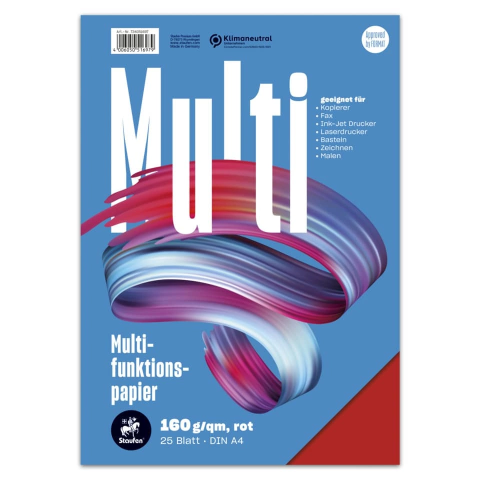 Staufen Multifunktionspapier 7X PLUS - A4, 160 g/qm, rot, 25 Blatt