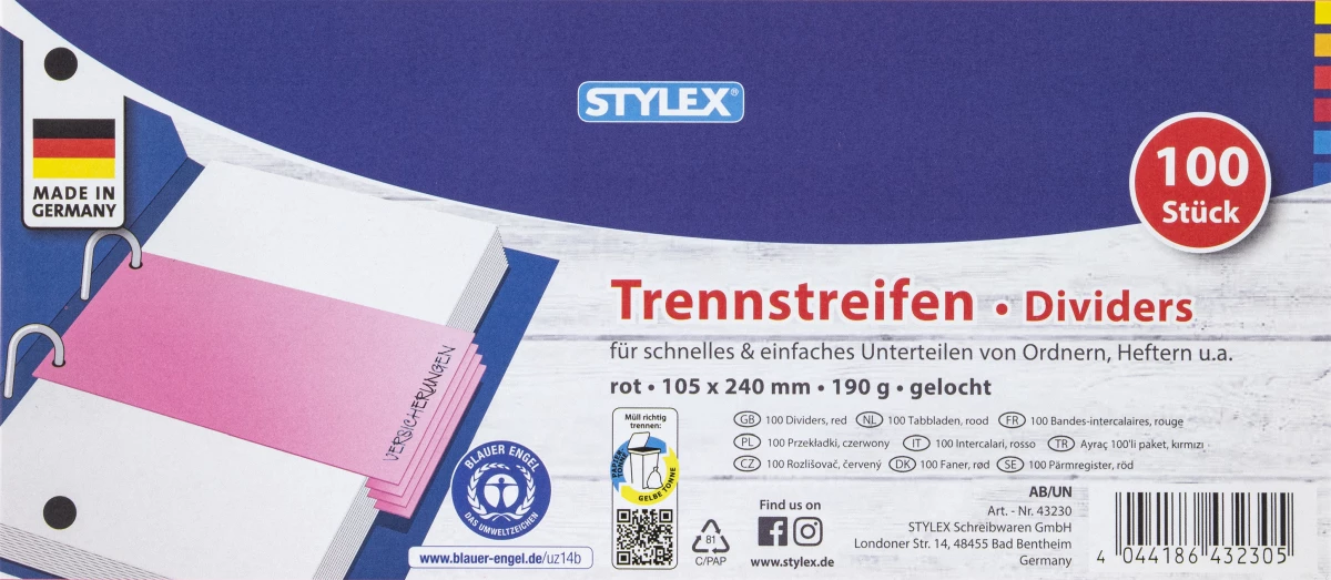 Stylex Trennstreifen, rot, 100 Stück