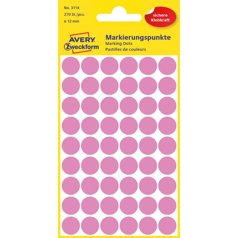 Avery Zweckform Markierungspunkte - Ø 12 mm, 5 Blatt/270 Etiketten, rose