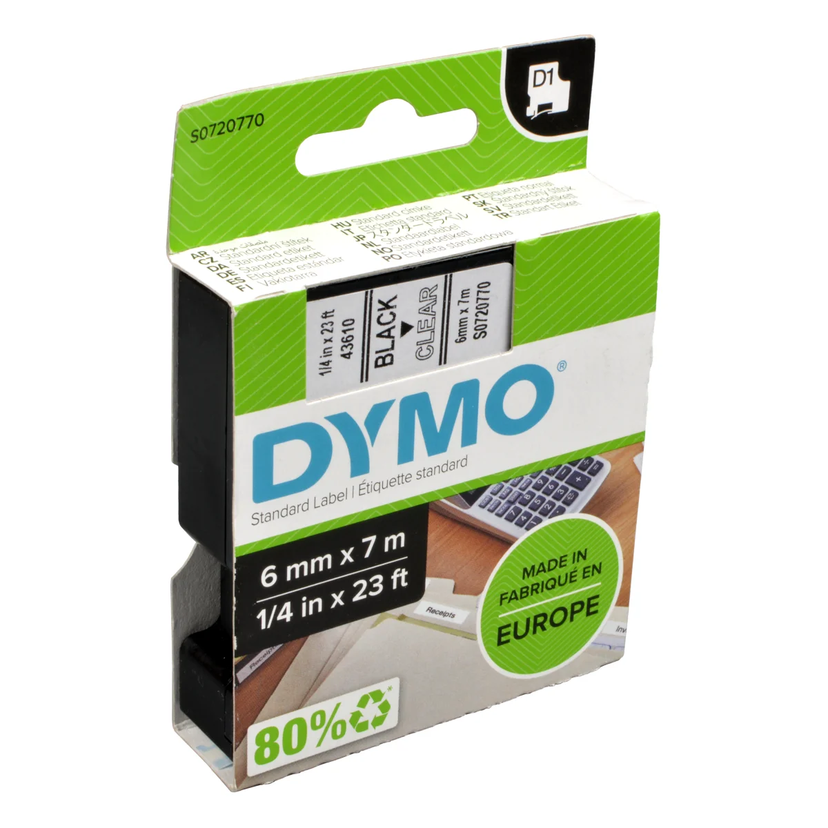 Dymo Label Band D1 43610 (S0720770) schwarz auf transparent  6mm x 7m