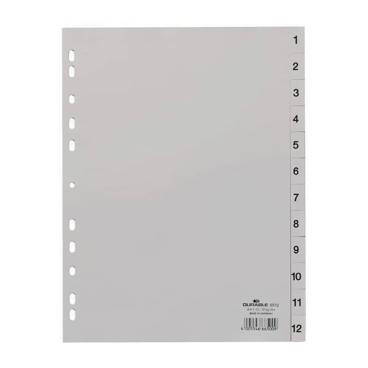 Durable Zahlenregister - PP, 1 - 12, grau, A4, 12 Blatt