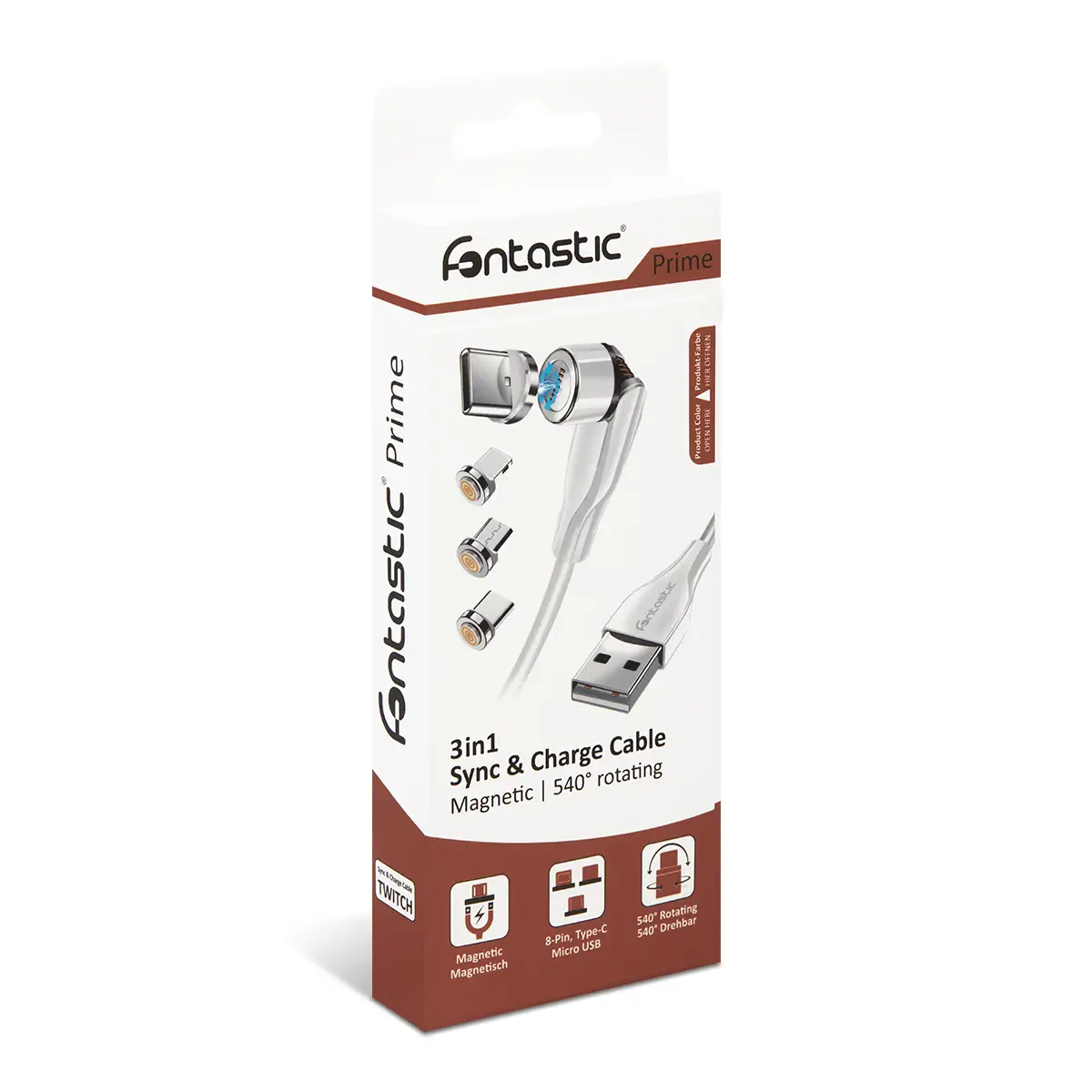 Fontastic 3in1 - Magnet Datenkabel 540Grad Drehbar, weiß