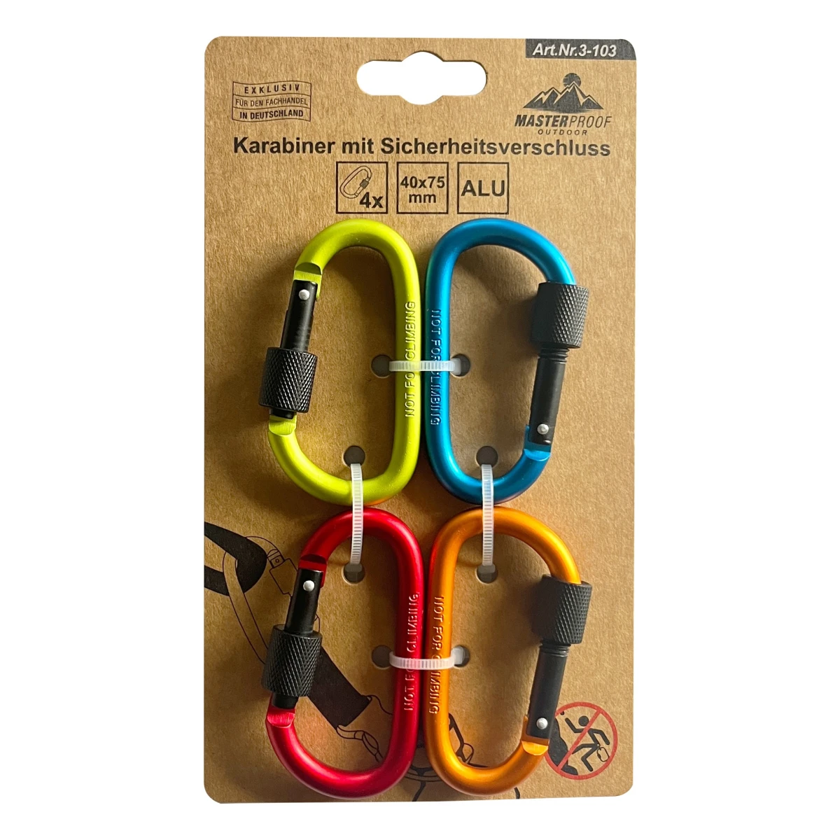 Karabiner mit Sicherheitsverschluß, 4 Stück