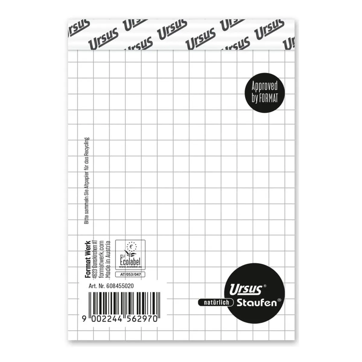 Ursus Basic Notizblock - A7, 48 Blatt, 60 g/qm, kariert