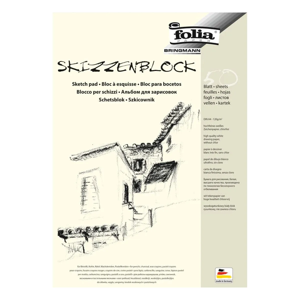 FOLIA Skizzenblock - A4, 120 g/qm, 50 Blatt