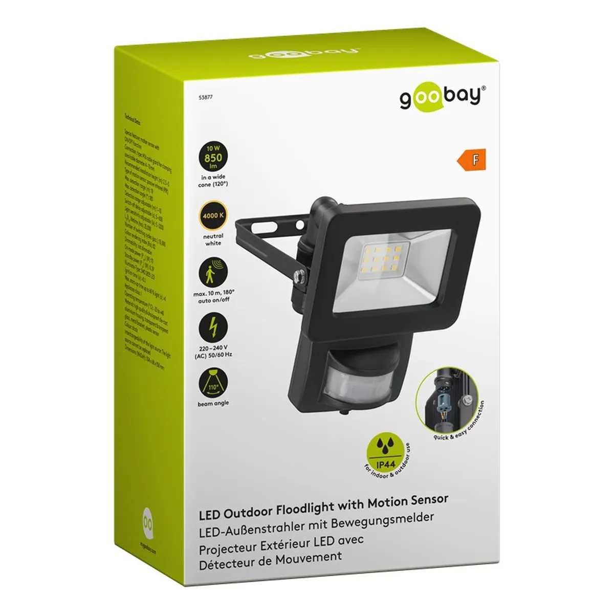 Goobay LED-Außenstrahler, 10 W, mit Bewegungsmelder