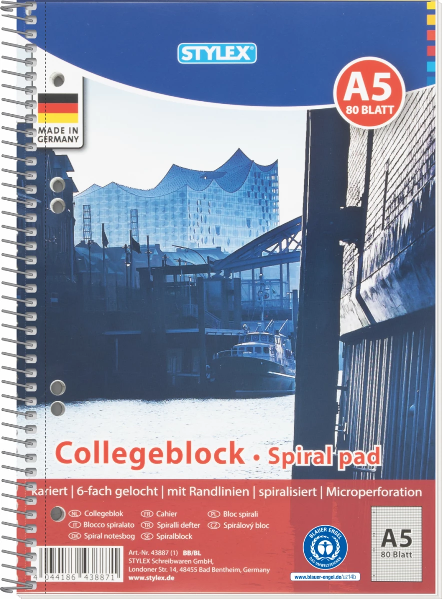 Stylex Collegeblock Spirale DIN A5 kariert