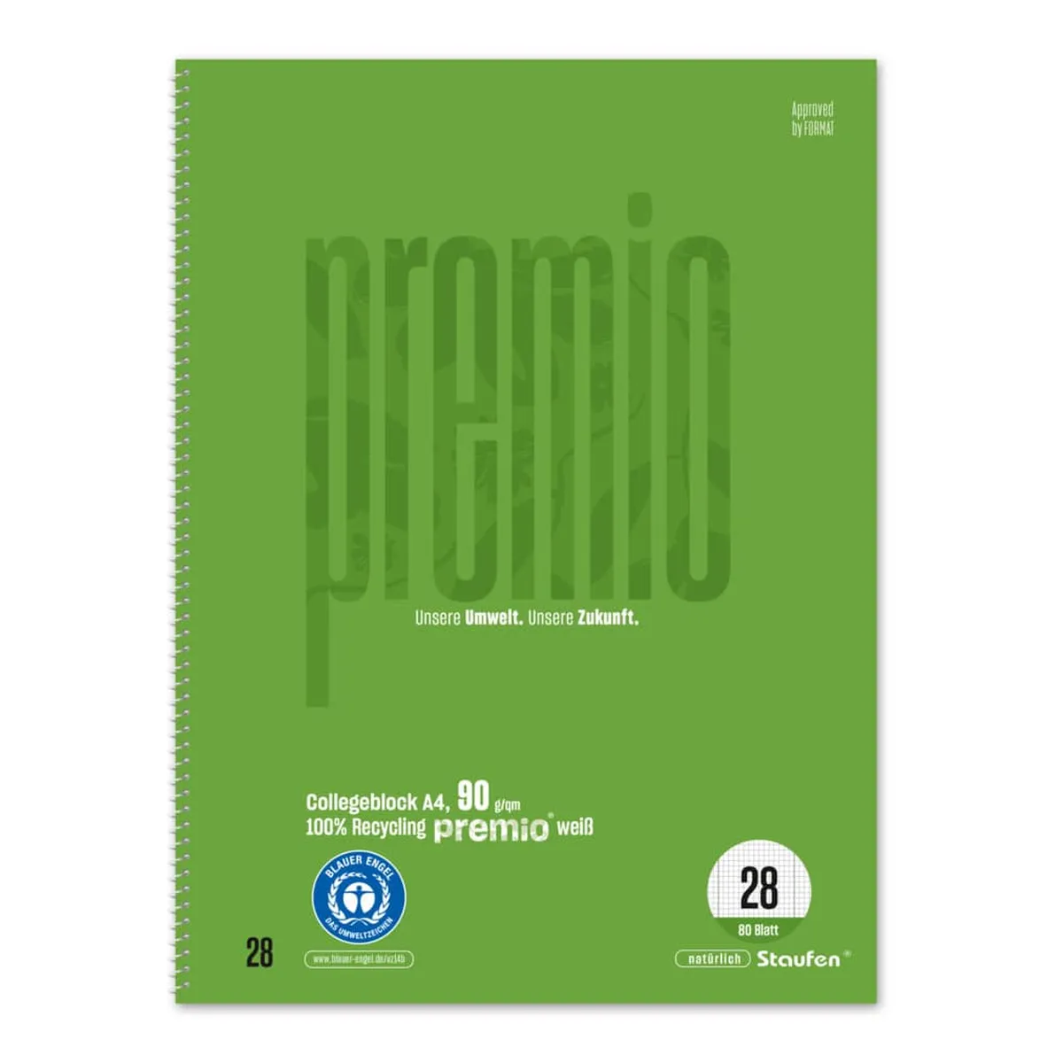 Staufen green Collegeblock LIN28 - A4, 80 Blatt, 90 g/qm, kariert mit Rand