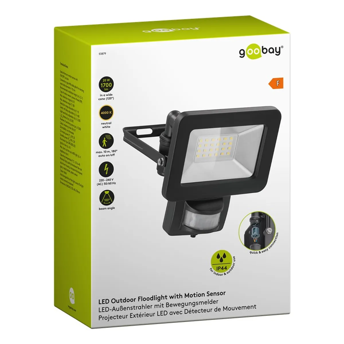 Goobay LED-Außenstrahler, 20 W, mit Bewegungsmelder