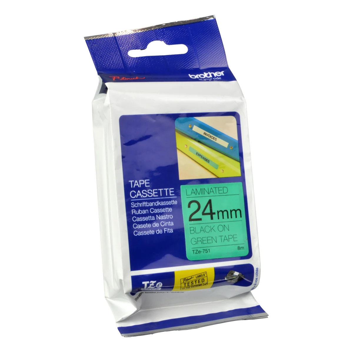 Brother P-Touch Band TZe-751  schwarz auf grün  24mm / 8m  laminiert