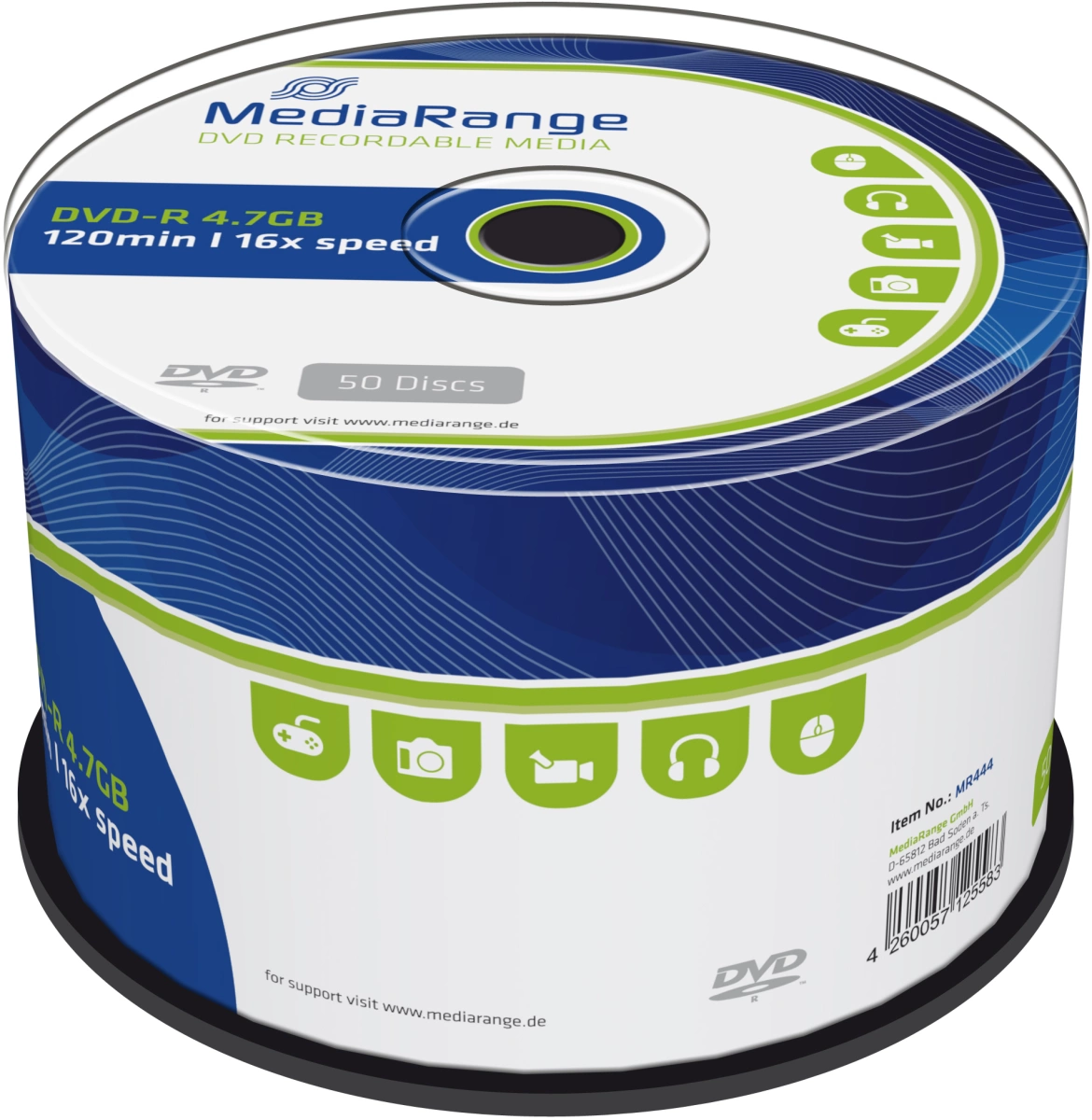 DVD-R - 4.7GB/120Min, 16-fach/Spindel, Packung mit 50 Stück