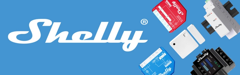 Shelly Logo Weiße Aufschrift Shelly auf blauem Hintergrund