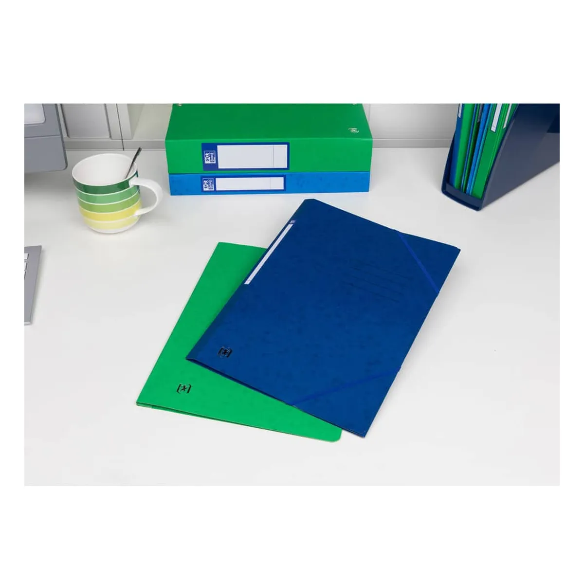 OXFORD Eckspannmappe TOP FILE+ - A4, 390 g/qm, Karton, Gummizug, dunkelblau