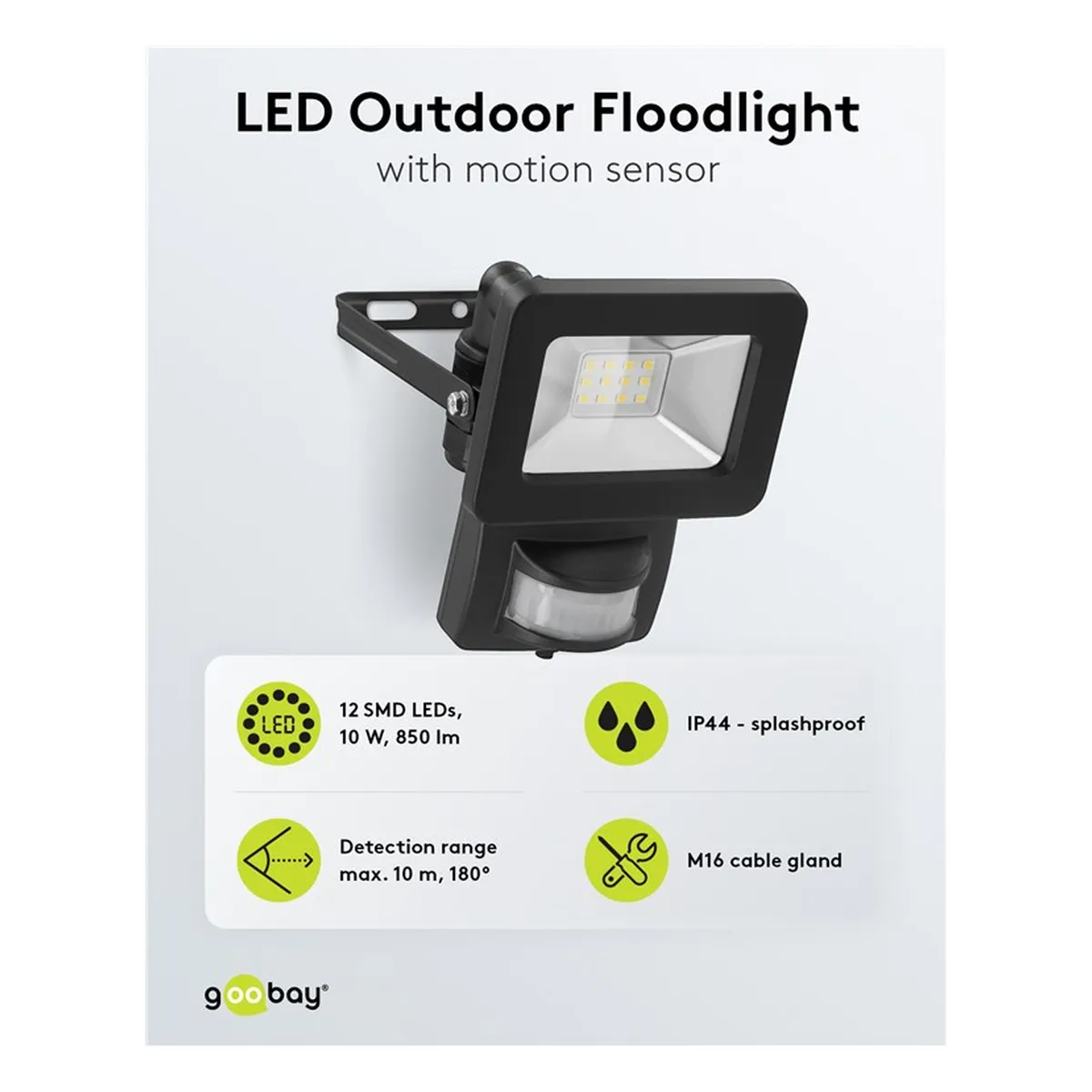 Goobay LED-Außenstrahler, 10 W, mit Bewegungsmelder