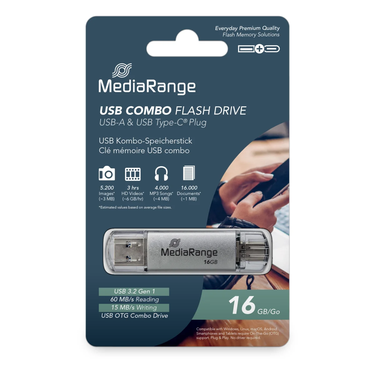 MediaRange USB Stick 3.1 Kombo-Speicherstick, mit USB Type-C™ Stecker - 16 GB