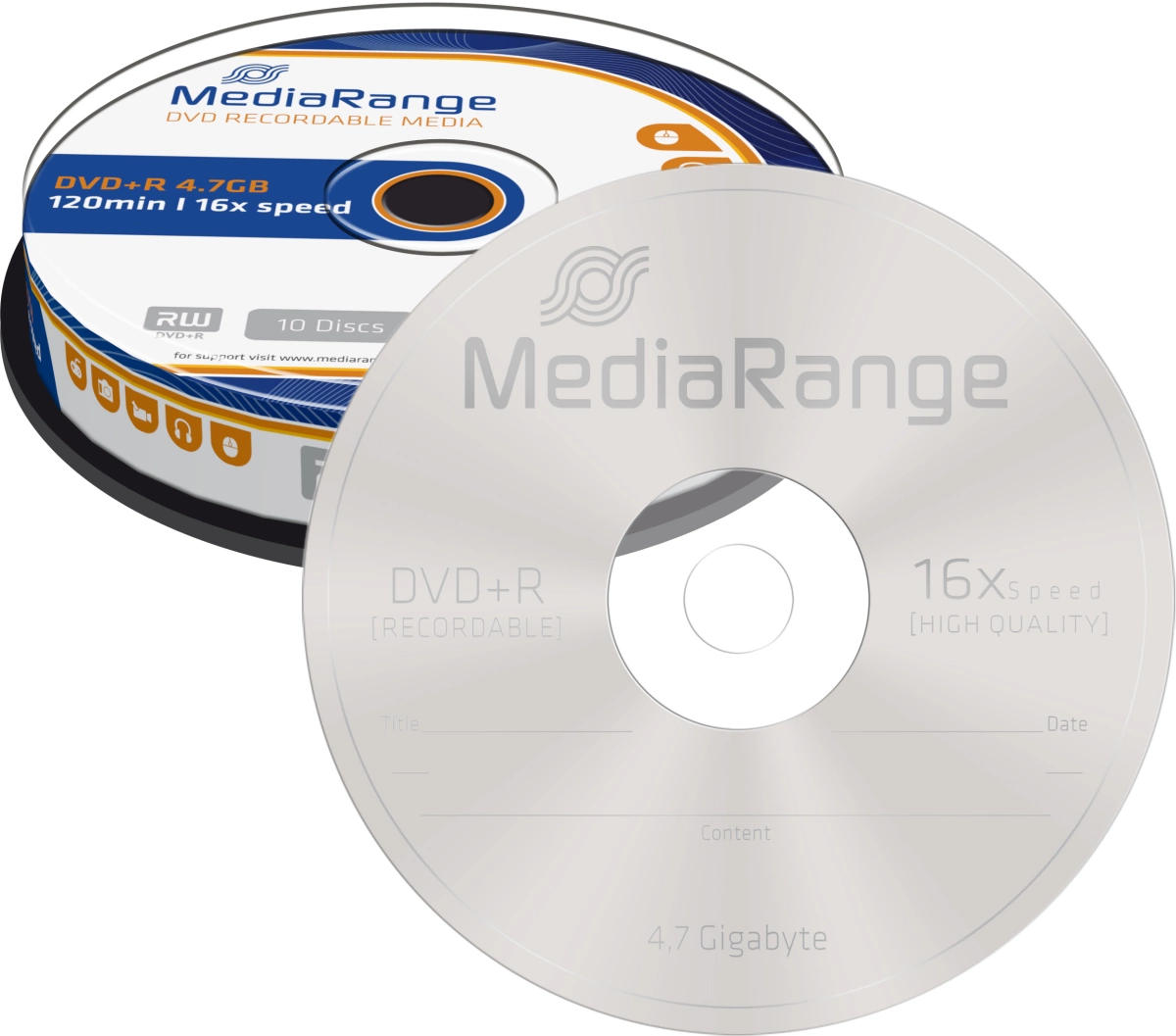 MediaRange DVD+R - 4.7GB/120Min, 16-fach/Spindel, Packung mit 10 Stück