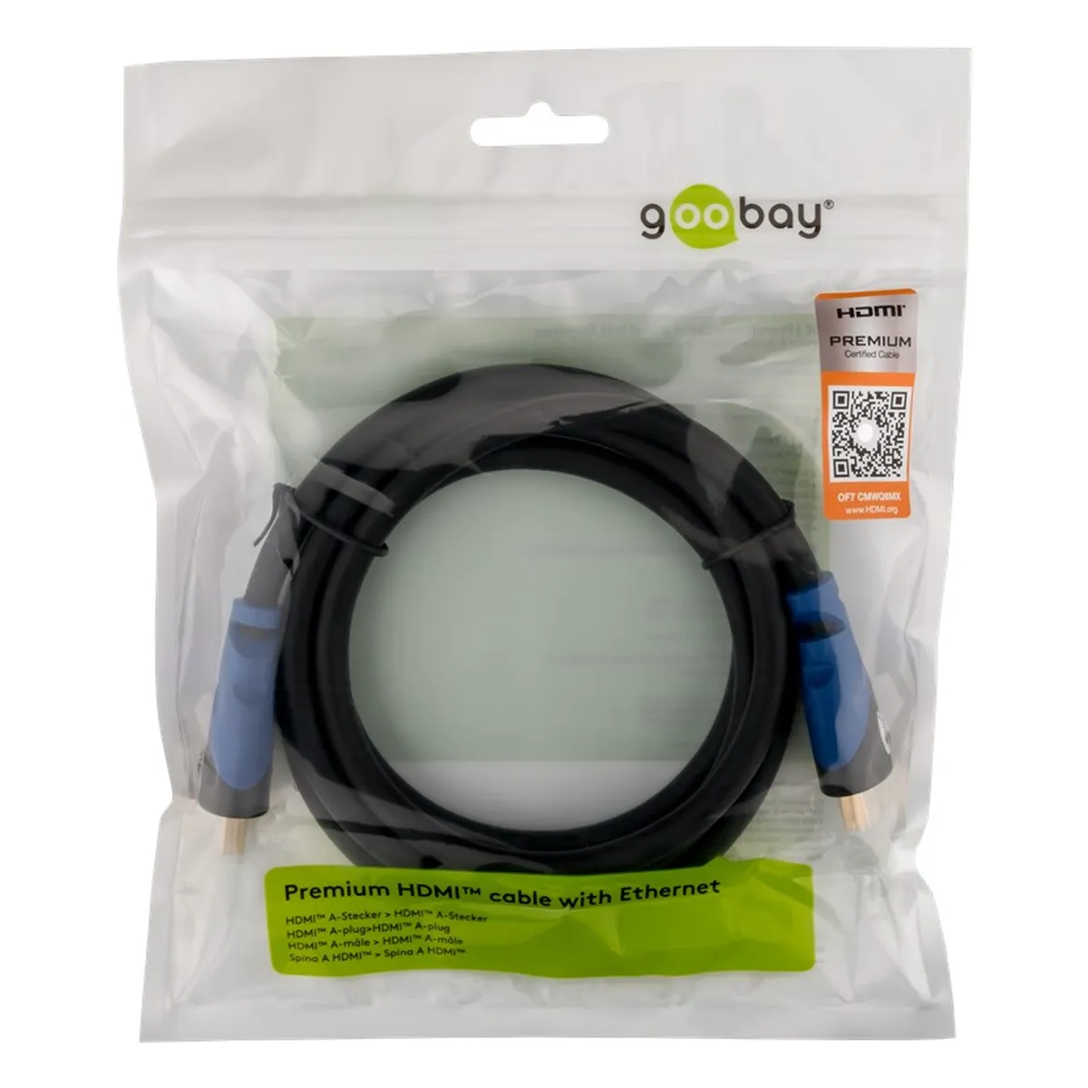 Goobay Premium High Speed HDMI™ Kabel mit Ethernet, vergoldet, 1 m