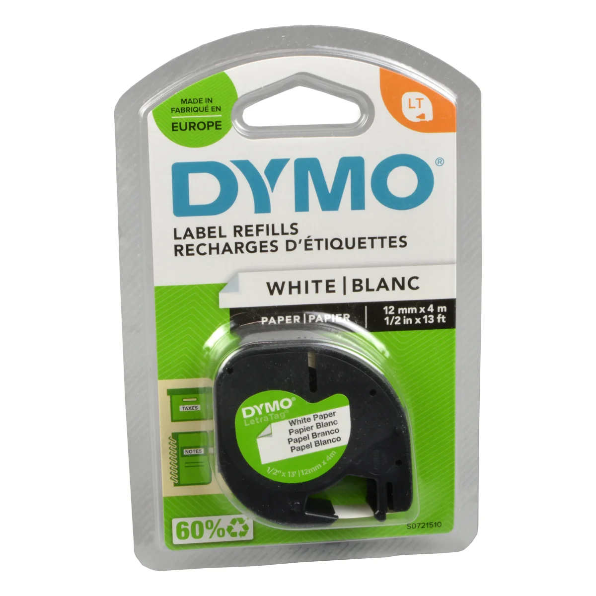 Dymo Label Band Letratag 91200 (S0721510) schwarz auf weiß 12mm x 4m
