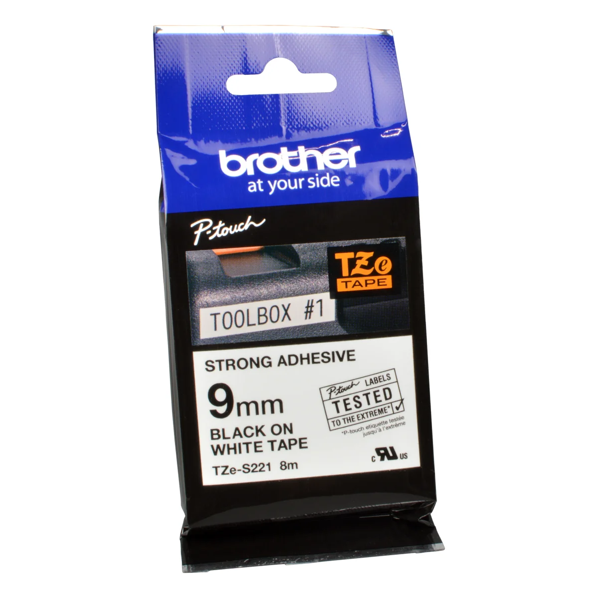 Brother P-Touch Band TZe-S221  schwarz auf weiß  9mm / 8m  laminiert extra stark