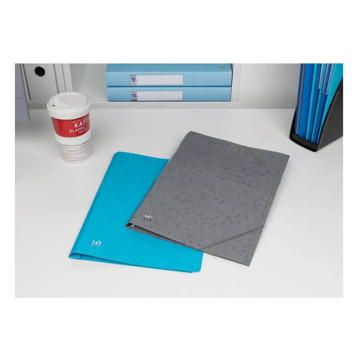 OXFORD Eckspannmappe TOP FILE+ - A4, 390 g/qm, Karton, Gummizug, grau