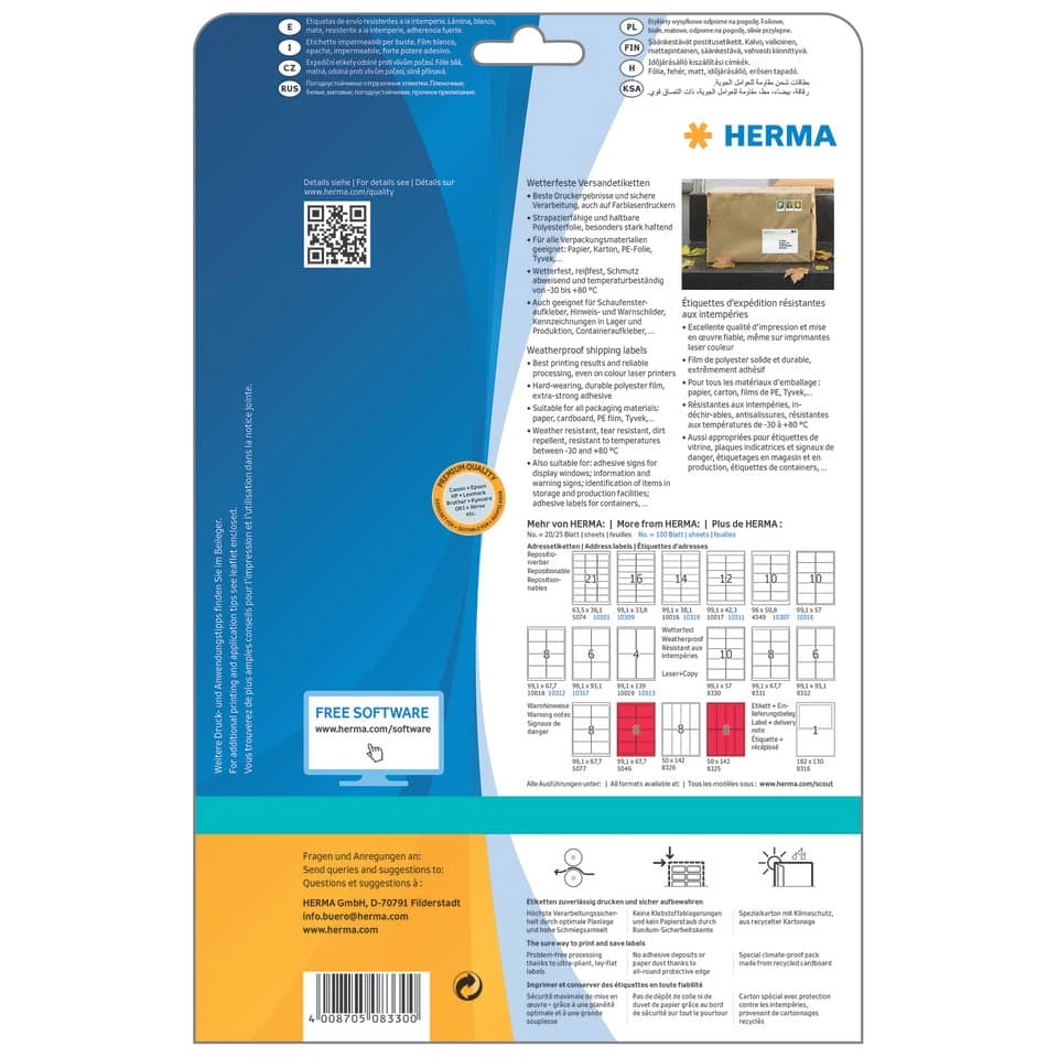 HERMA Folienetiketten - 99,1 x 57,0 mm, weiß, extrem stark haftend, matt, Rand, 250 Stück
