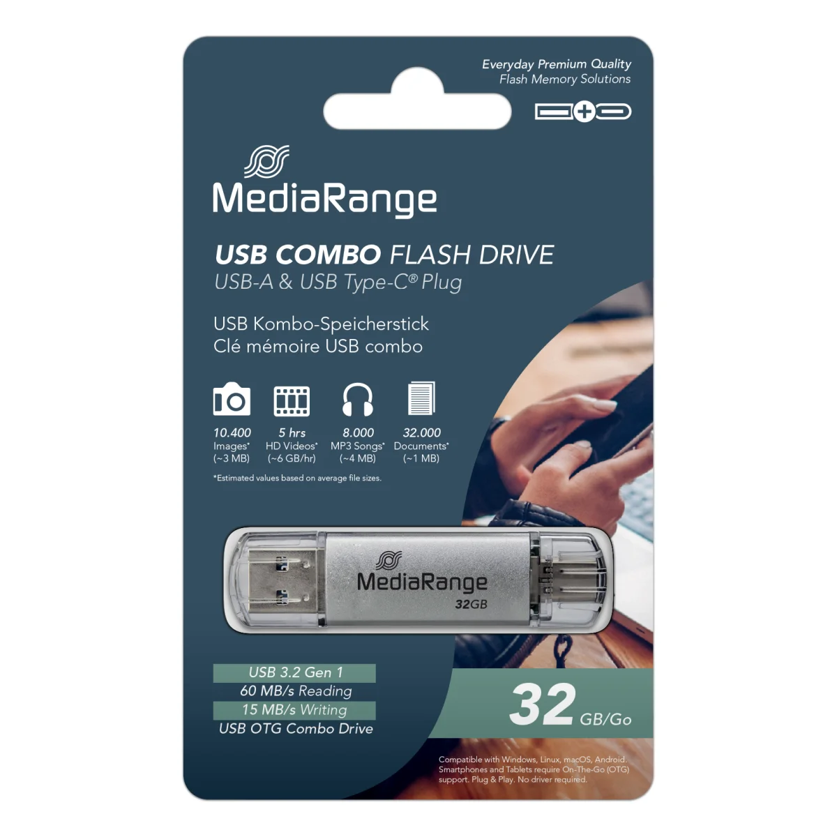 MediaRange USB Stick 3.1 Kombo-Speicherstick, mit USB Type-C™ Stecker - 32 GB