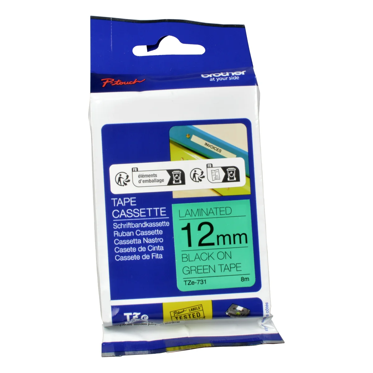 Brother P-Touch Band TZe-731  schwarz auf grün  12mm / 8m  laminiert