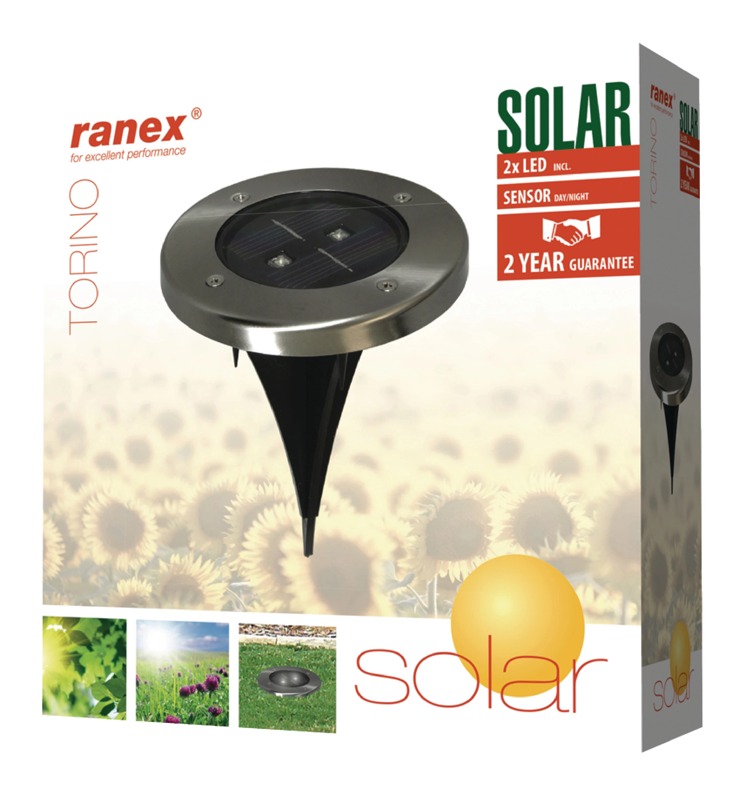 Ranex Solar-Bodenstrahler 2 LED Rund
