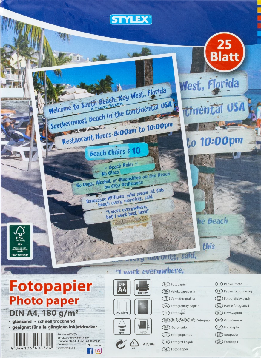 Stylex Fotopapier, DIN A4, 180 g, 25 Blatt, FSC