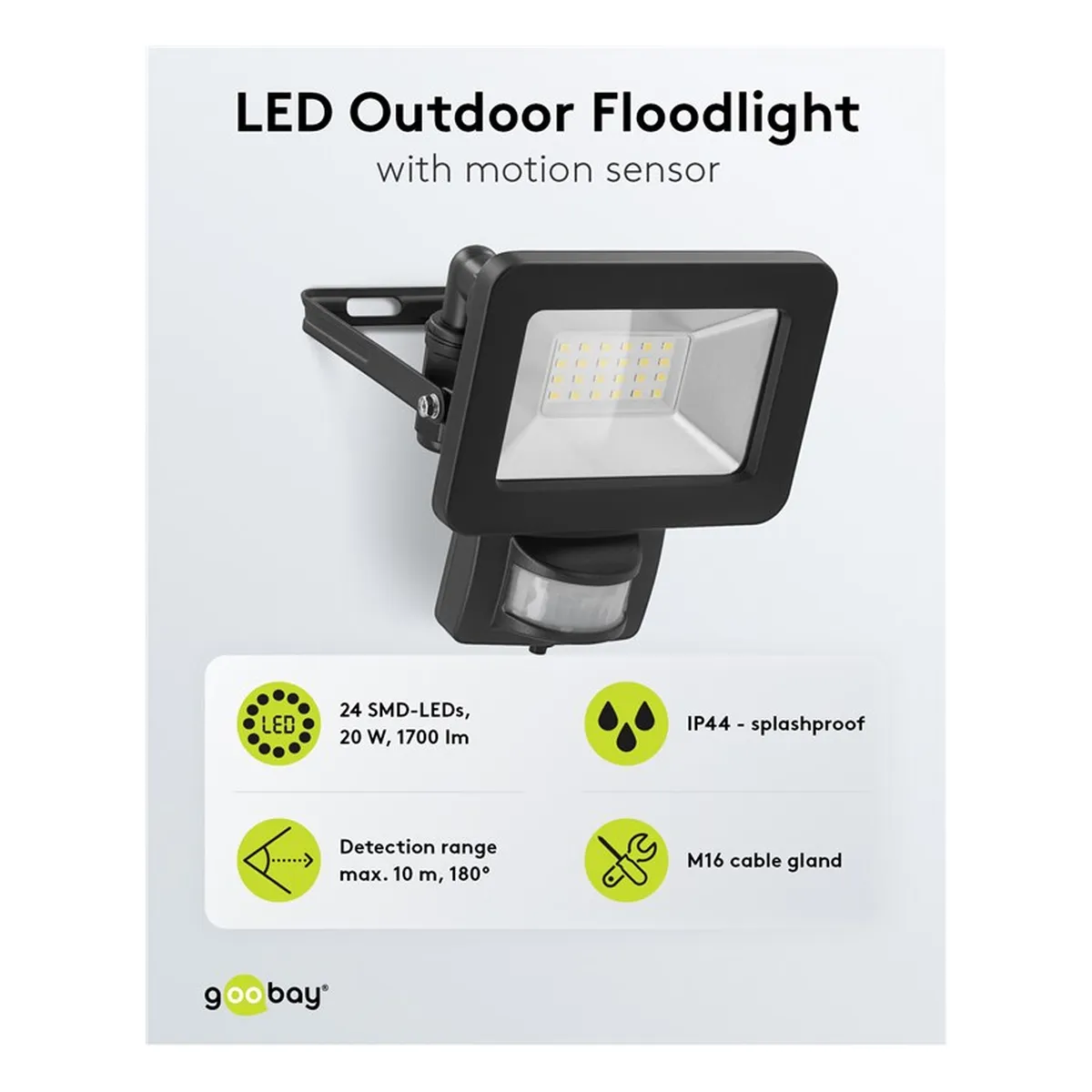 Goobay LED-Außenstrahler, 20 W, mit Bewegungsmelder