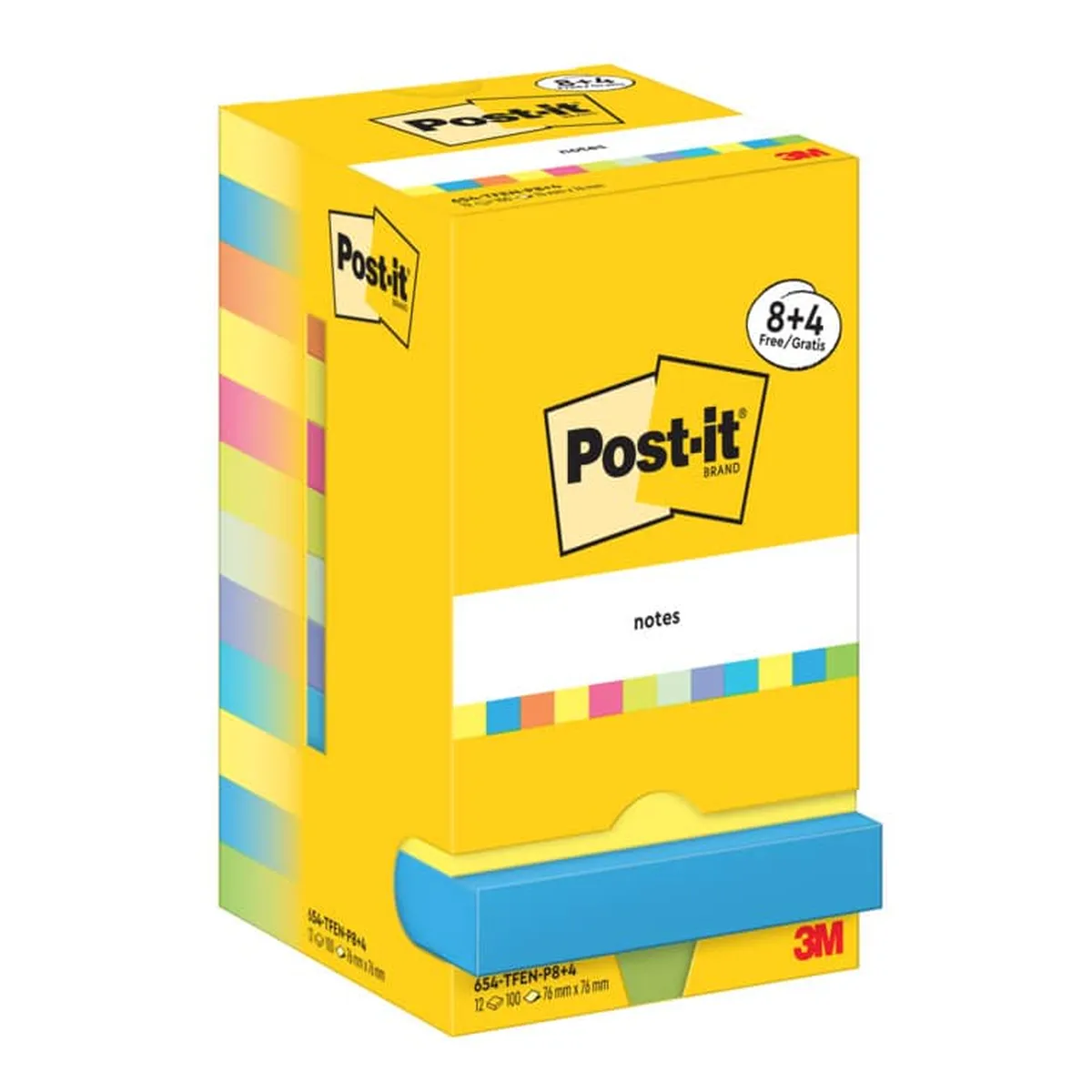 POST-IT Haftnotizblock Energetic - 76 x 76 mm, 8+4 Block x 100 Blatt, sortiert