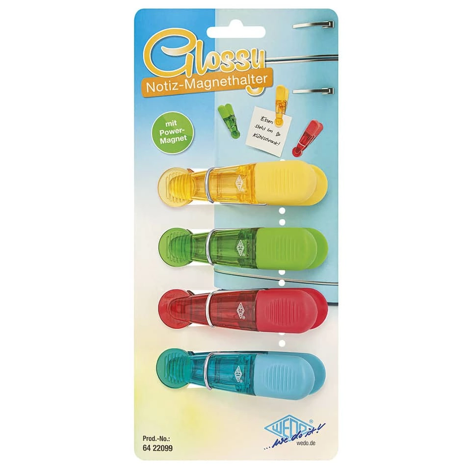 Wedo Notizhalter Magnet GLOSSY - 4 Stück, sortiert