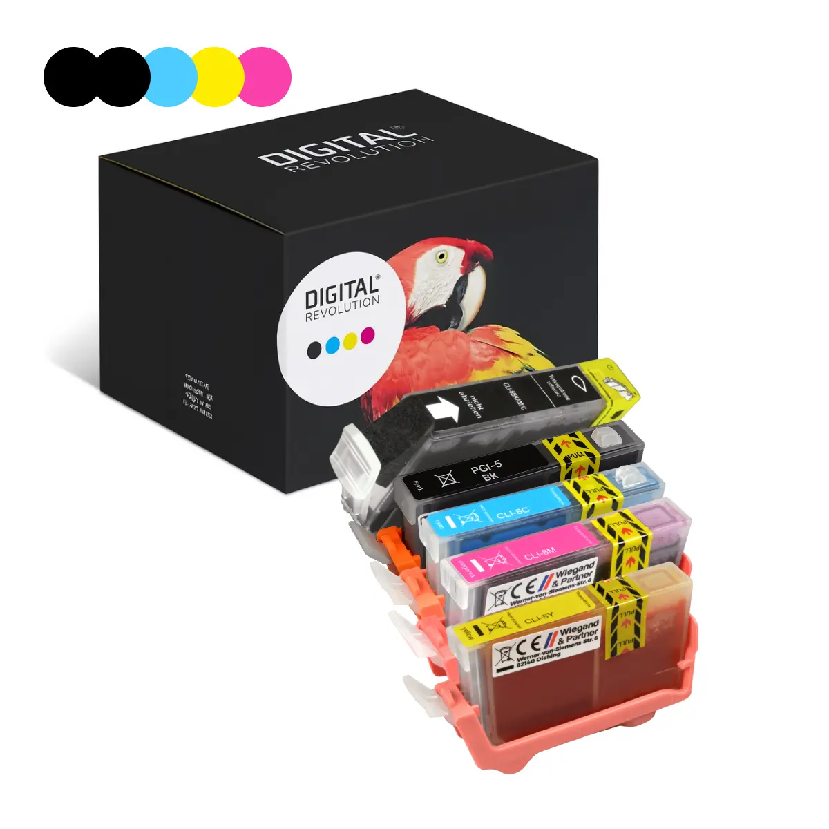 Canon CLI-8 / PGI-5 - alternative Patrone MultiPack 'schwarz schwarz pigmentiert cyan magenta gelb' 84,4 ml | 7.820 Seiten - Digital Revolution Canon CLI-8 / PGI-5 - alternative Patrone MultiPack 'schwarz schwarz pigmentiert cyan magenta gelb' 84,4 ml | 7.820 Seiten - Digital Revolution