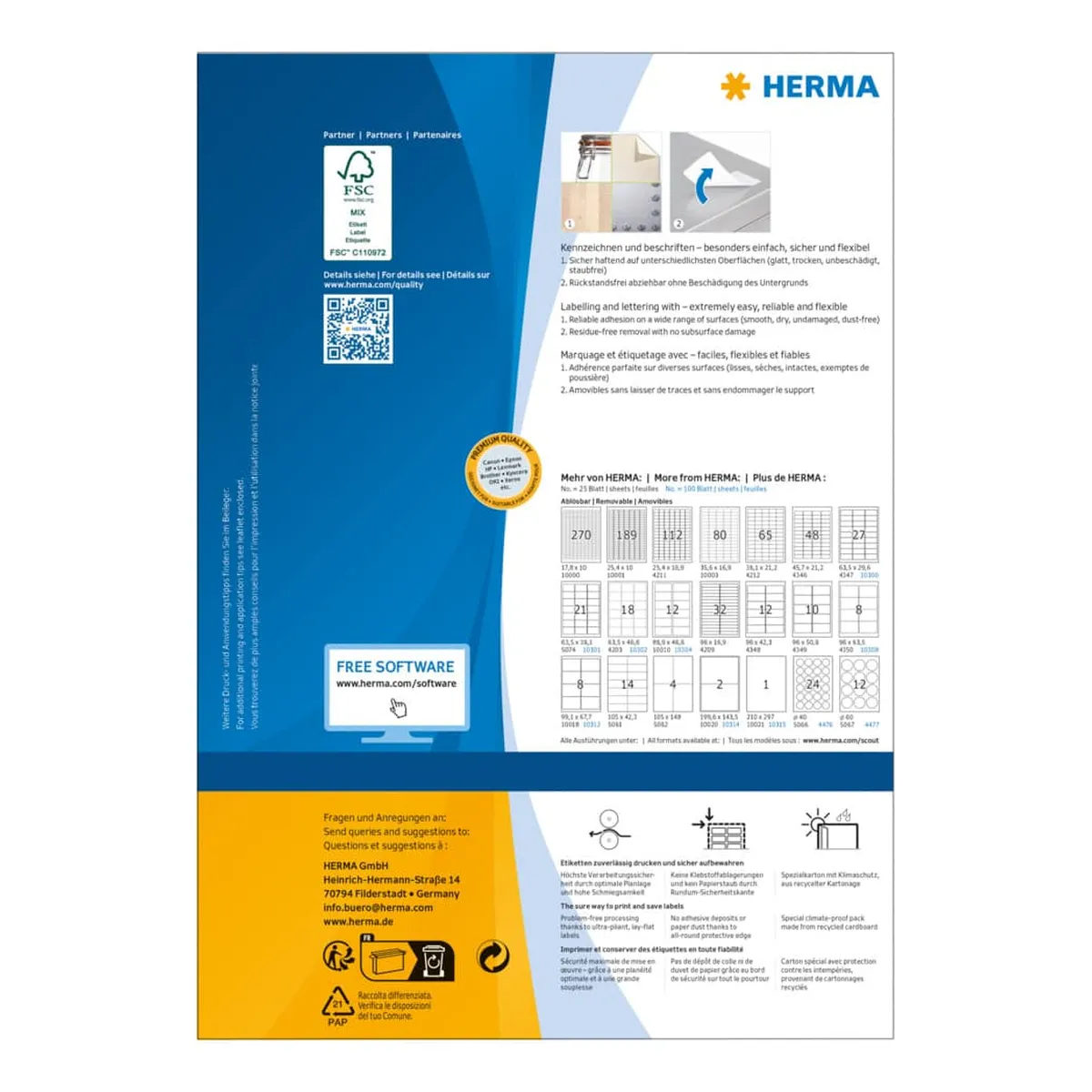 HERMA Universaletiketten - 210 x 297 mm, weiß, ablösbar, matt, 100 Stück