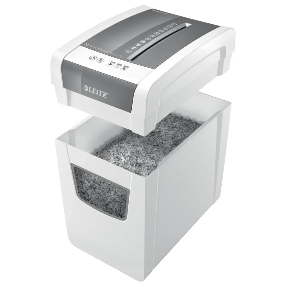 Leitz Aktenvernichter IQ Slim Home Office - Partikelschnitt P4, 10 Blatt, weiß