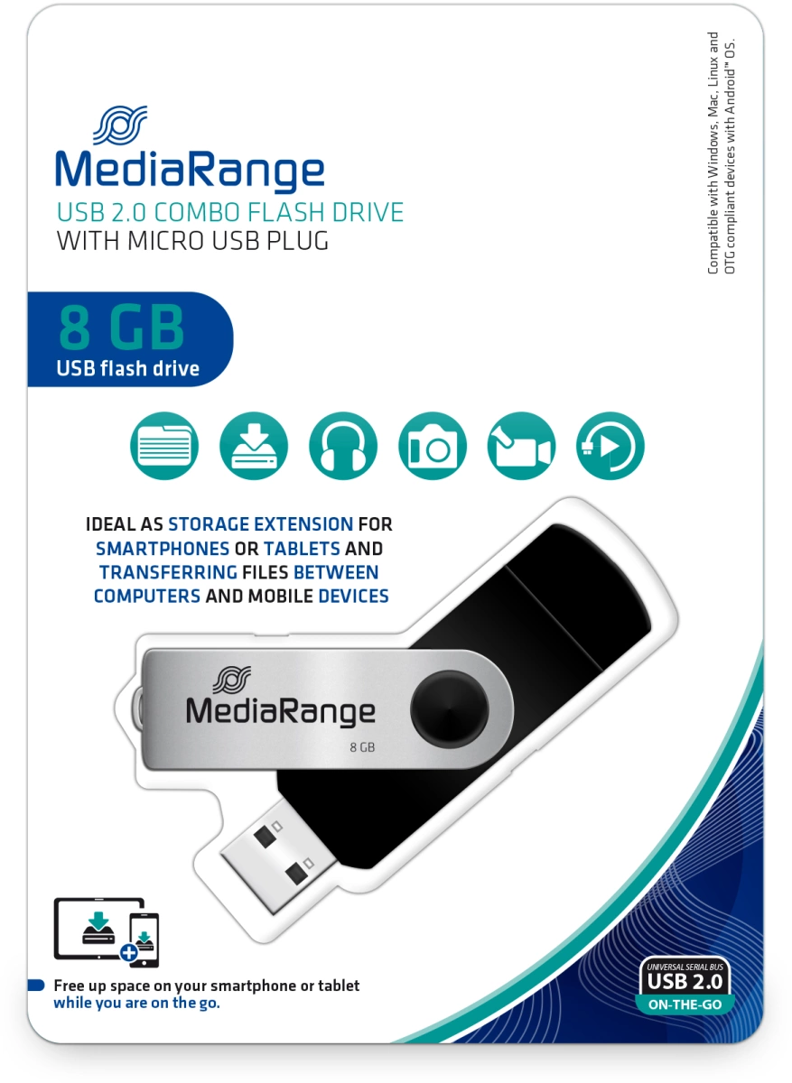 MediaRange USB Kombo-Speicherstick mit Micro USB (OTG) Stecker 8 GB