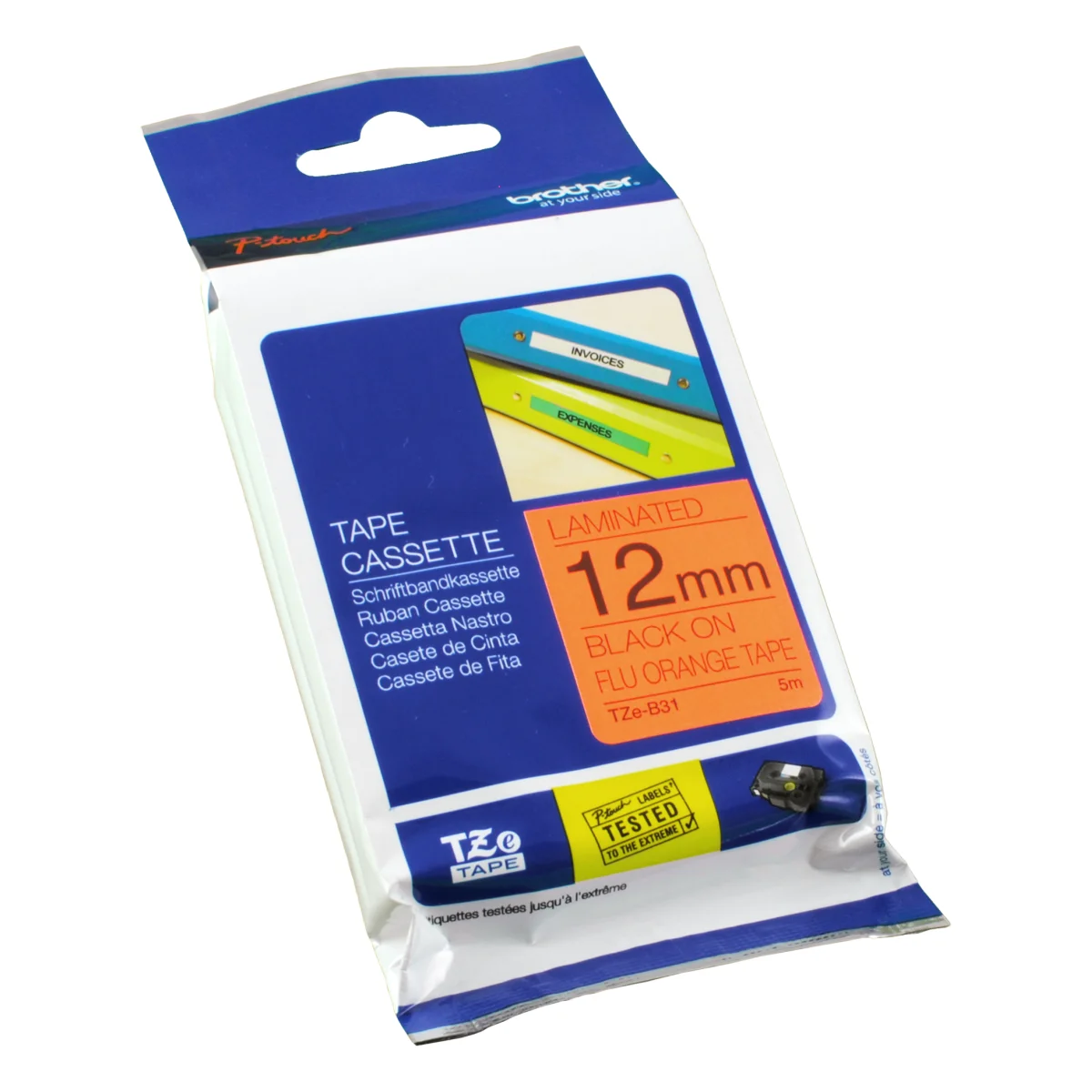 Brother P-Touch Band TZe-B31  schwarz auf signal orange  12mm / 5m  laminiert