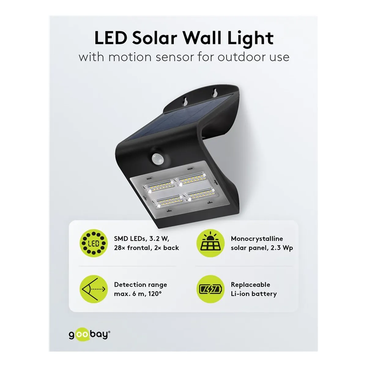 Goobay LED Solar-Wandleuchte mit Bewegungsmelder 3,2 W
