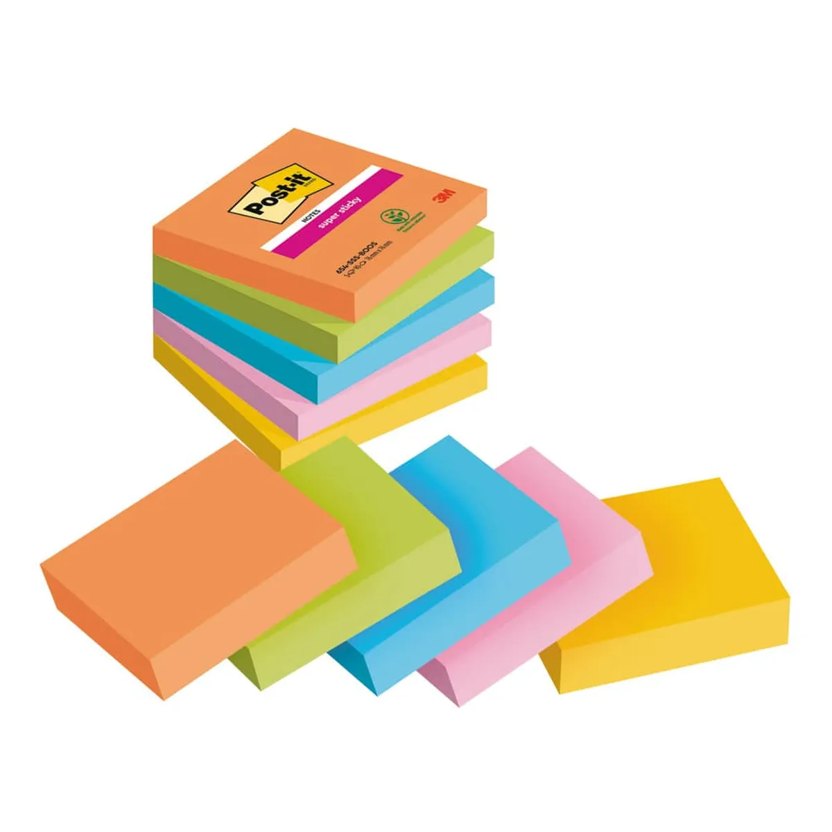 POST-IT Haftnotizblock Boost - 76 x 76 mm, 5x 90 Blatt, sortiert